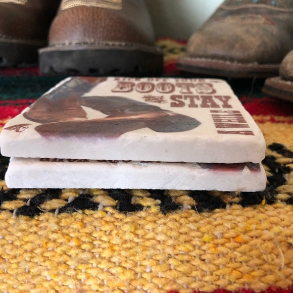 Travertine Coasters With A Picture Of Cowboy Boots - Picture 3 of 7
